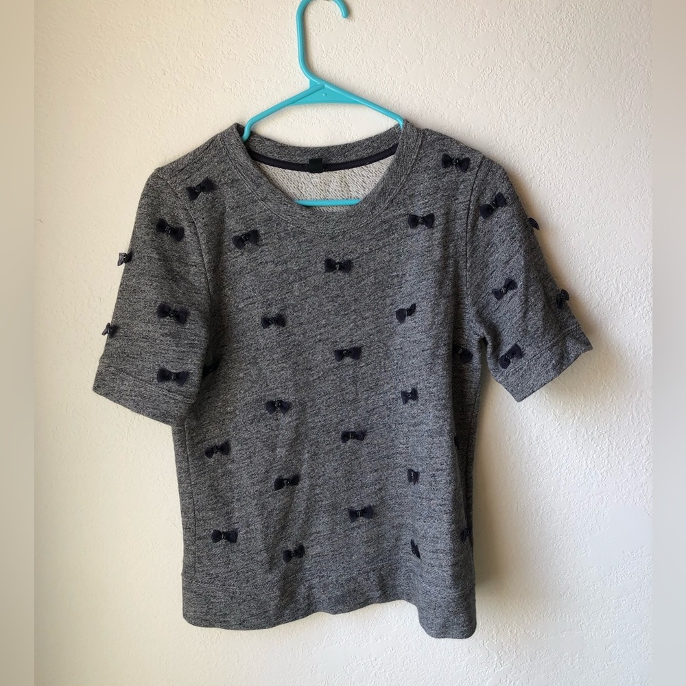 Heathered Navy Blue J Crew Top with rhinestone bows